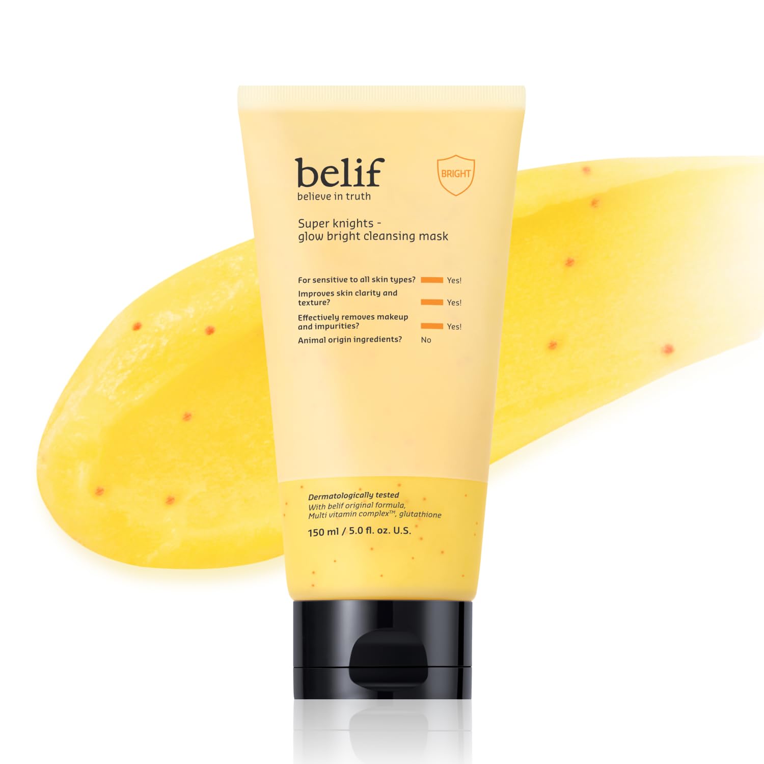 belif Super Knights - Glow Cleansing Mask, 2-in-1 Facial Mask & Cleanser with Multi Vitamin Complex and Glutathione | For All and Sensitive Skin Types | Korean Skincare (5.0 fl. oz)